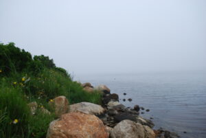 Ninigret Pond Charlestown Rhode Island showing the coastal saltwater pond protected as a national wildlife refuge in South County